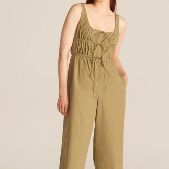 Rebecca Taylor | Full-Length Poplin Romper Dark Olive Size 6 - Picture 1 of 4